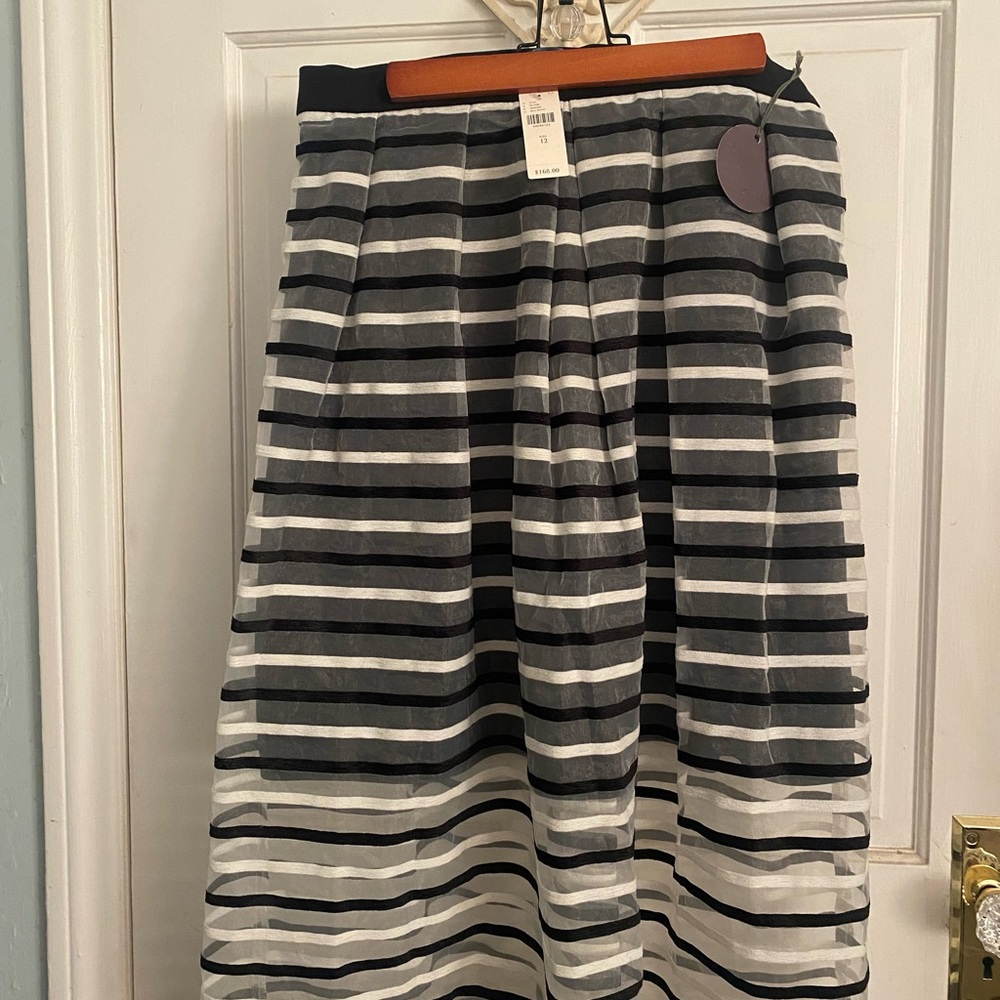 Eva Franco Black and White Striped A-Line Skirt